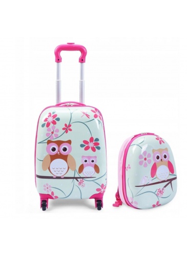 Kids trolley + backpack OWL PINK