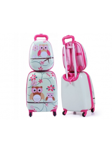 Kids trolley + backpack OWL PINK